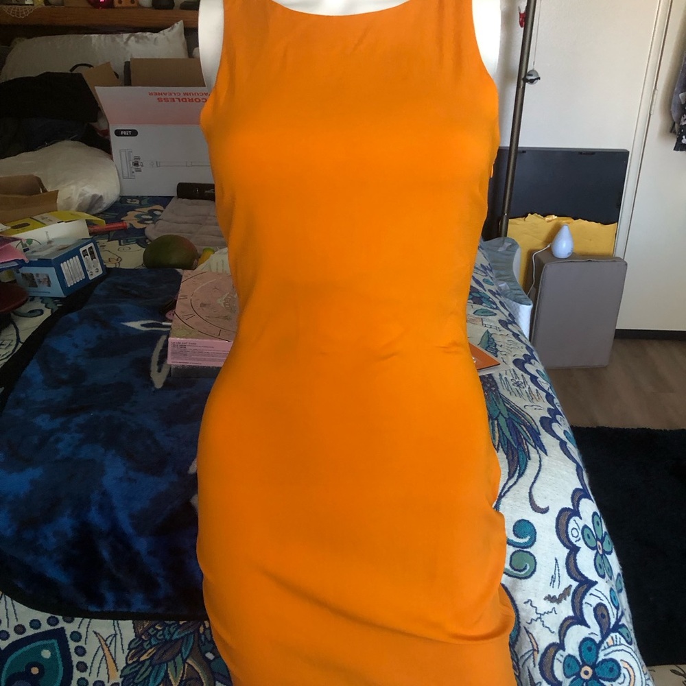 Zara Bright Orange Sleeveless Bodycon Dress